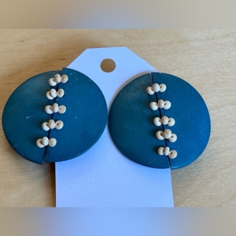 Blue and Beige Round Earrings